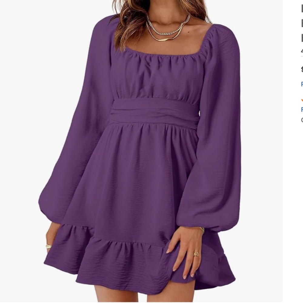 Long Lantern Sleeve Square Neck Tie Backless Dress Ruffle Elastic Waist Dress